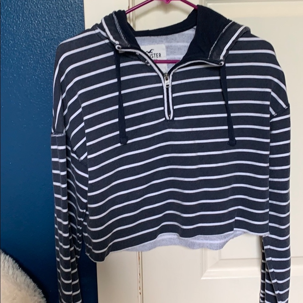 Hollister 3/4 zip crop top—with hood